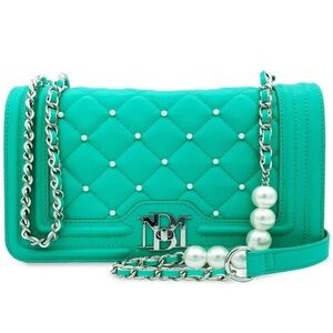 NWT Tiffany Blue Crossbody Purse w/Metal and Pearl‎ Strap
